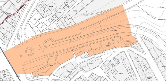 Plano del Peahis que marca la zona denominada 'Plaza del Acueducto'