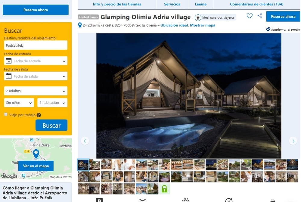 Anuncio en Booking del Olimia Adria Village, en Eslovenia, uno de los ejemplos en los que se han fijado los hermanos Magaz para su proyecto.