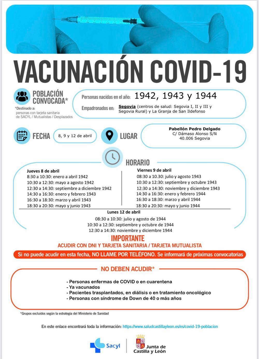 Nueva vacunación en Segovia nacidos en 1958 y en 1945-49