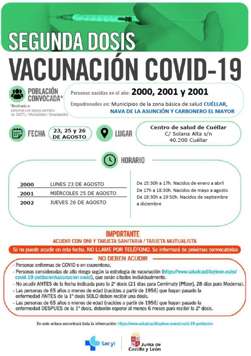 Autocita para la vacunación de los nacidos hasta 2009