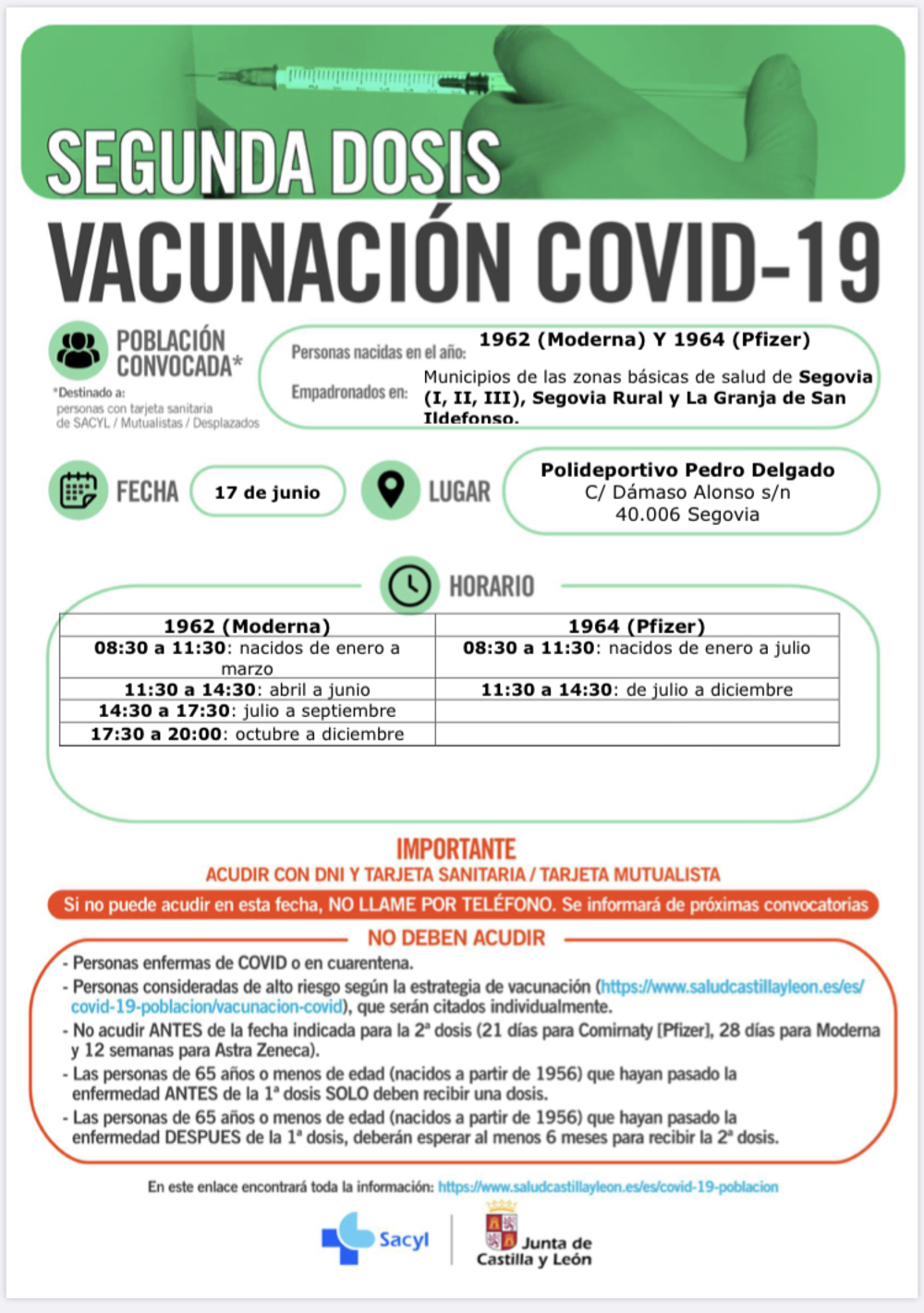 Días y horarios para vacunarse la próxima semana en Segovia