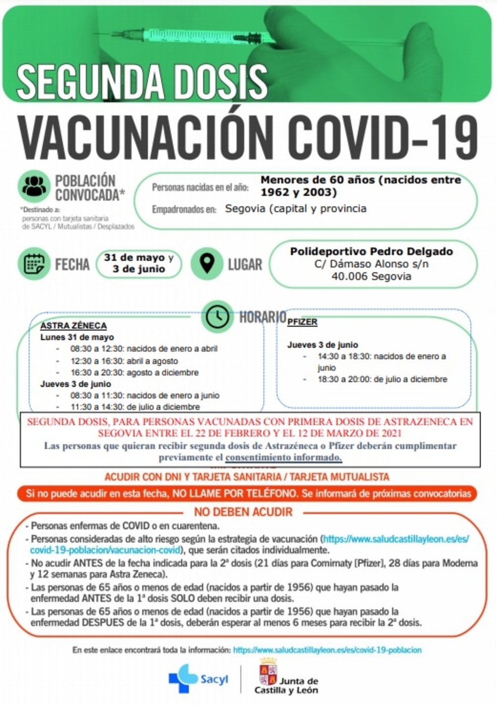 Vacunación en Segovia: Días y horarios para las segundas dosis de  AstraZeneca | Noticias El Día de Segovia