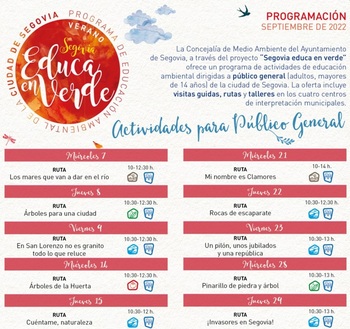 Nueva programación de Segovia Educa en Verde para septiembre